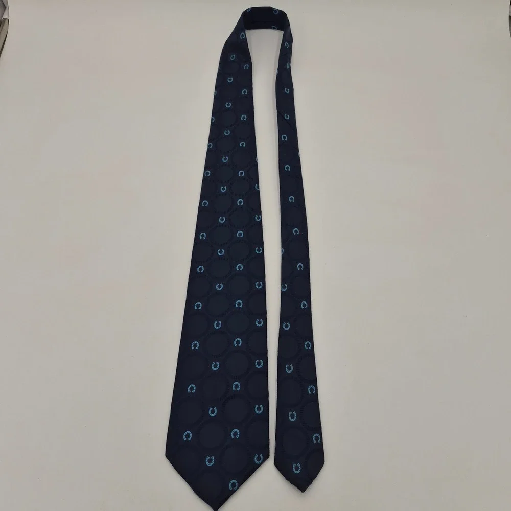 Wembley Wemlon Mens Navy Blue Horseshoe Equestrian Rope Circle Necktie 4 Inch